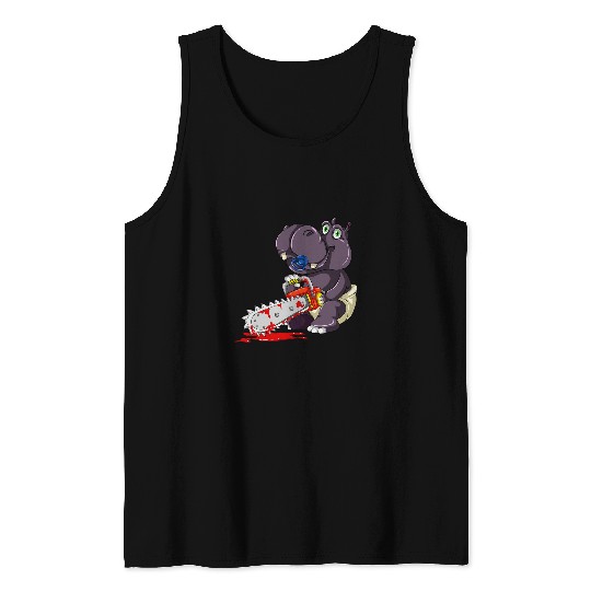 Hippo Pet Spooky Halloween Costume Gift Idea Chainsaw Hippo Tank Tops