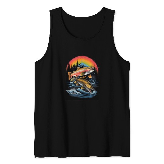 Fisherman Fly Fishing Rainbow Trout Fish 1 Tank Tops
