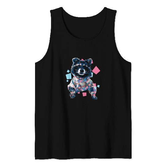 Raccoon Pet In Collared Funny Meme Tank Tops