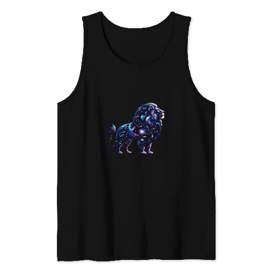 Lion Pet Animal Artwork cosmic tapestry Tank Tops
