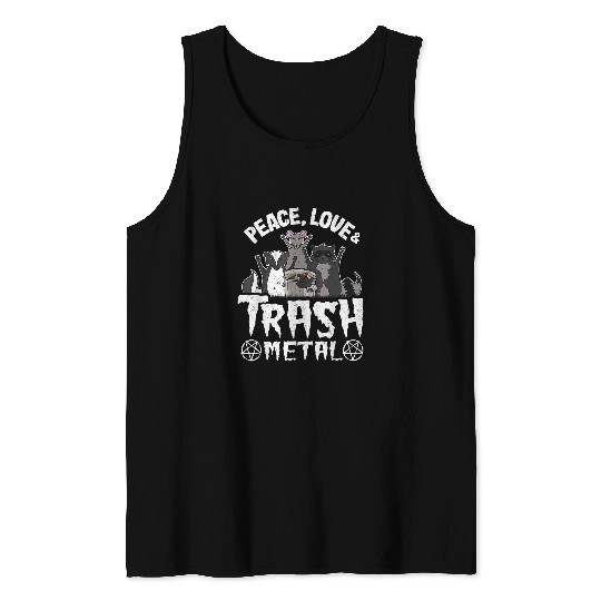 Raccoon Pet Peace Love Trash Metal Goth Trash Band Opossum Raccoon Tank Tops