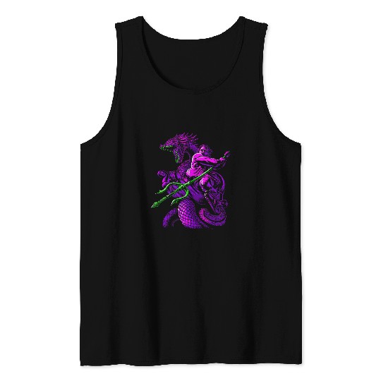 Dragon Pet Greek God with Trident and dragon Tank Tops