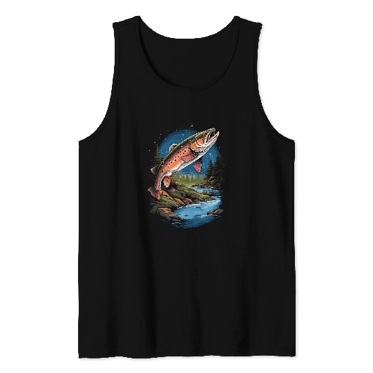 Fisherman Fly Fishing Rainbow Trout Fish 5 Tank Tops