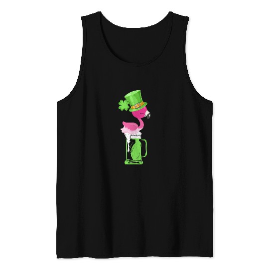 Beer Fun Pink Flamingo Irish Green Beer Shamrock Tank Tops