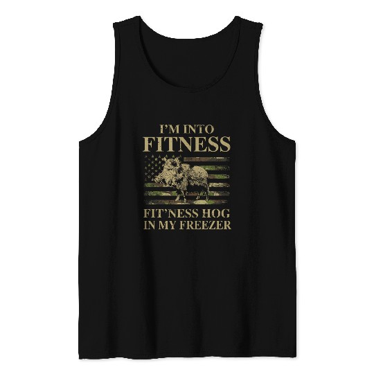Im Into Fitness Camo American Flag Funny Wild Hog Hunter Tank Tops