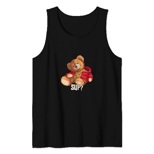 Bear Pet Cute Hip Hop Teddy Bear Rap pendant Cuban link chain Tank Tops