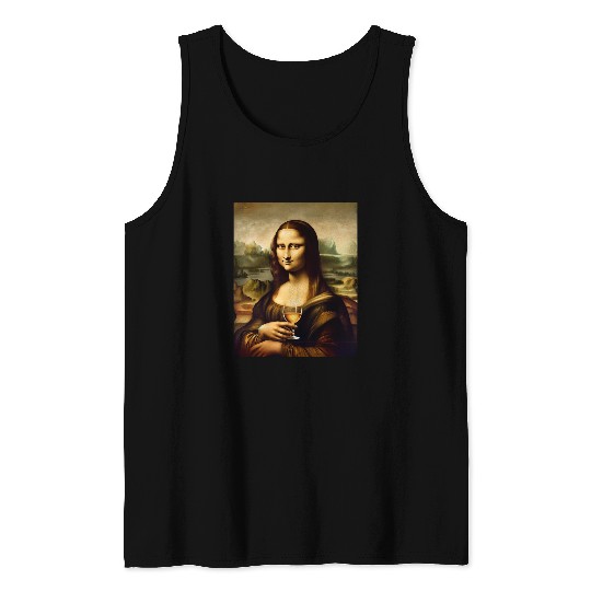 Wines Fun Renaissance Mona Lisa with Wines Glass Leonardo Inspired Art Tank Tops