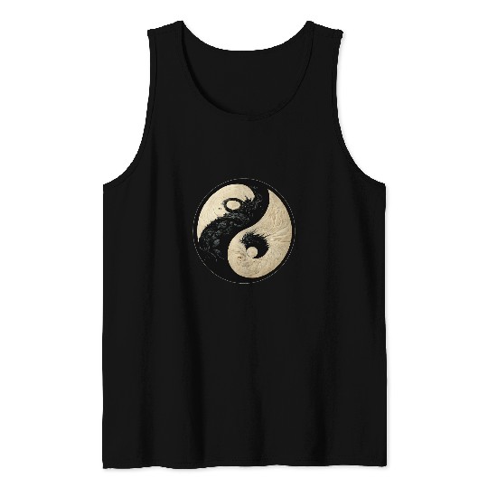 Dragon Pet Traditional Black And White Chinese Dragon Kung Fu Yin Yang Tank Tops