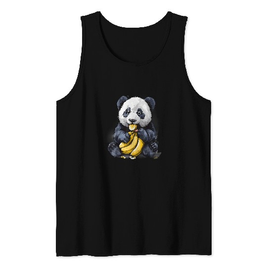 Panda Pet Banana Panda Bear Watercolor Drawing Banana Fruit Animal Art Tank Tops