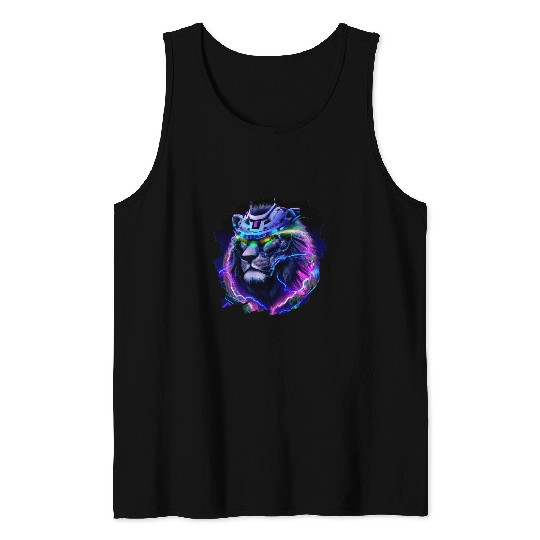 Lion Pet Cyborg Robot Lion Cool Alien Outer Space Artistic Retro 1 Tank Tops