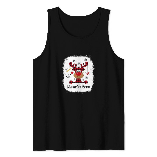 Librarian Job Bleached Librarian Crew Reindeer Funny Teacher Christmas Tank Tops