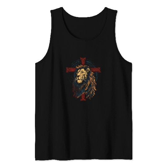Lion Pet Cross Lion Of Judah Religious Faith Jesus Pastor 3 Tank Tops