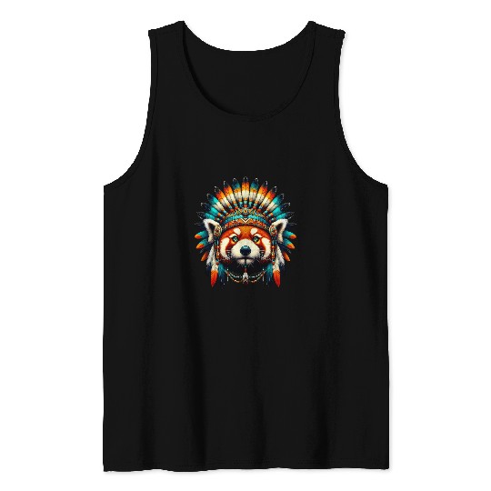 Panda Pet Native Indian Red Panda Native American Indian Feathers Tank Tops