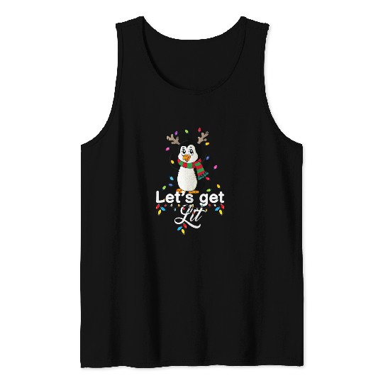 Penguin Pet lets get lit adult christmas penguin xmass lights Tank Tops