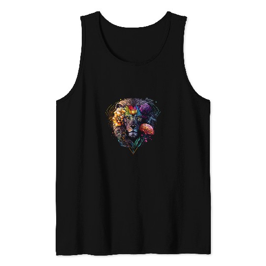Lion Pet Animal Print Art Flowers Animal Lover Lion Tank Tops