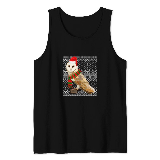 Owl Pet xmass Bird Santa Hat Barn Owl Ugly Christmas Tank Tops