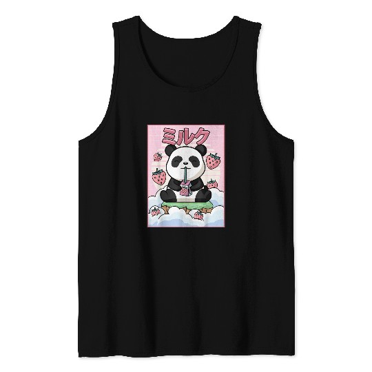 Panda Pet Kawaii Panda Bear Strawberry Milk Japanese Aesthetic Tank Tops