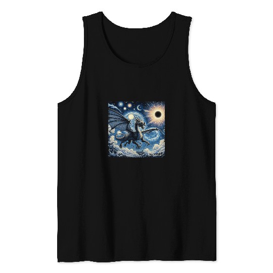 Dragon Pet Cool Animal Dragon Solar Eclipse Starry Night With Moons Tank Tops