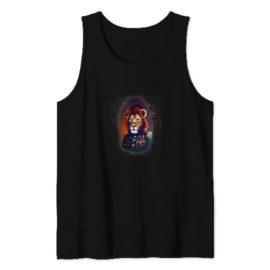 Lion Pet Animal Face military Uniform Funny Idea Tank Tops