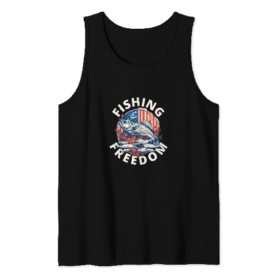 Fishing And Freedom Fish USA Patriotic Ocean Fishing Graphic Tank Tops