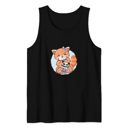 Panda Pet Cute Kawaii Red Panda Boba Cute Anime Pearl Bubble Tea Otaku Tank Tops