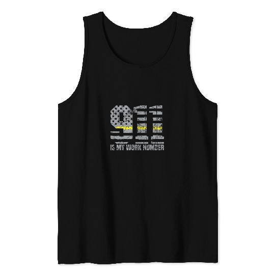 Emergency Us Flag Thin Yellow Line Police Gold Dispatcher Tank Tops