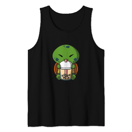 Turtle Pet Kawaii Turtle Boba Milk Tea Bubble Tea Anime Tank Tops