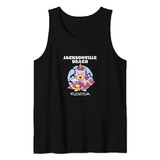 JACKSONVILLE BEACH FLORIDA Surf Retro Unicorns Surfing Tank Tops