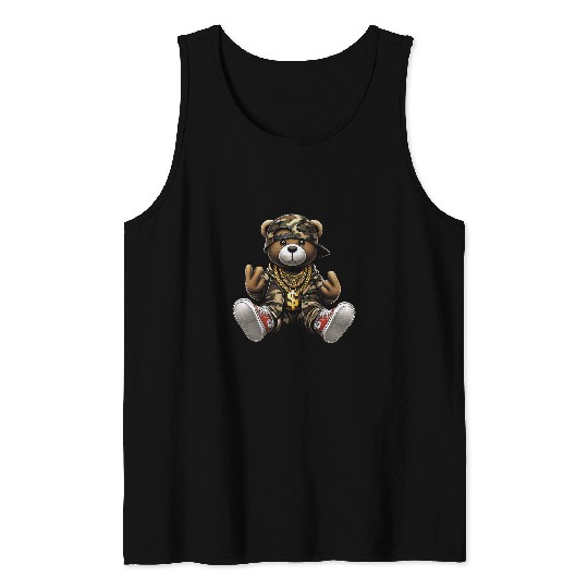 Bear Pet Camo Hip Hop Teddy Bear Camouflage Gangsta Streetwear Style Tank Tops
