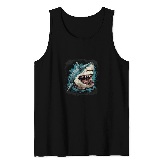 fierce great white shark large sharp teeth deep sea fishing Tank Tops