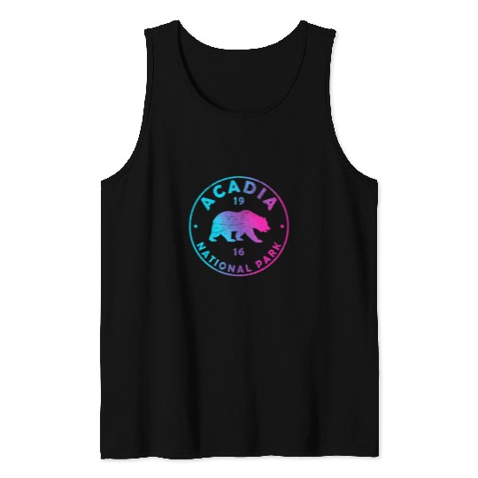 Bear Pet Retro Acadia National Park Colorful Tie Dye Bear Boys Girls Tank Tops