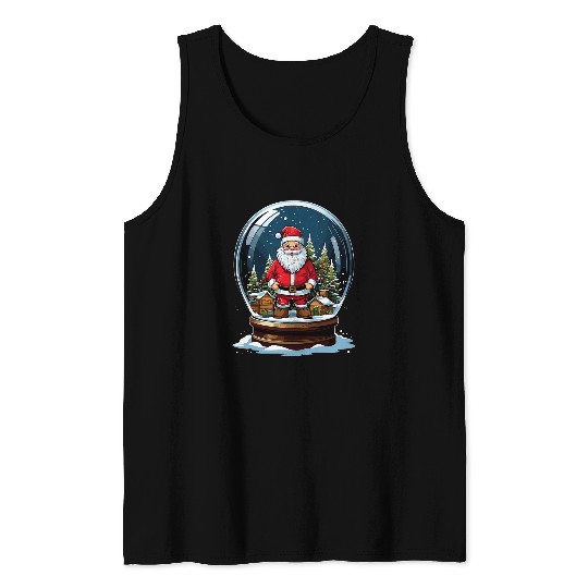 Santa Christmas Snow Globe Holiday Winter Wonderland Scene Tank Tops
