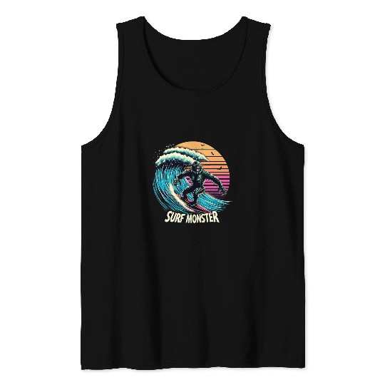 Surf Monster Surfing Cryptid Sea Creature vintages Surf Beast Tank Tops