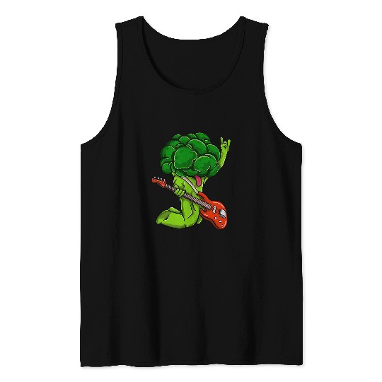 Guitarist Broccoli Playing Bass Guitar Vegan Vegetarian Tank Tops