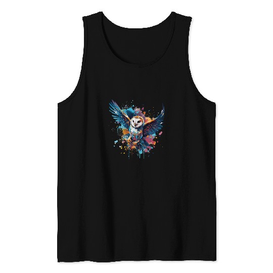 Owl Pet Splash Art Owls Lover Colorful American Barn Owl 4 Tank Tops