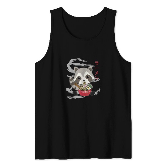 Raccoon Pet Powered By Ramen Cute Raccoon Eats Ramen Noodles Tank Tops