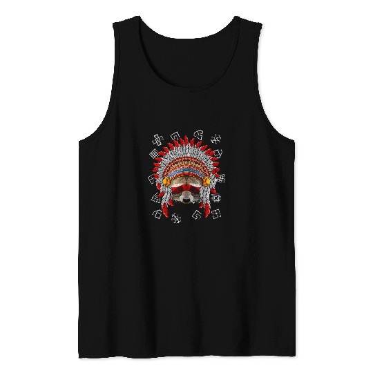 Raccoon Pet Indigenous Raccoon Native American Indian Headdress Tank Tops