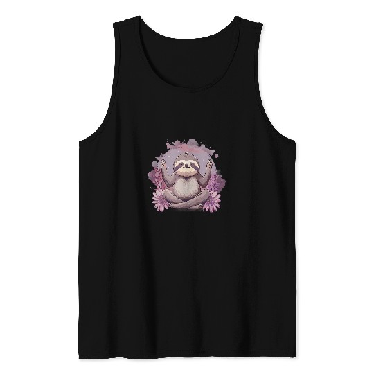 Sloth Pet Meditation Buddha Buddhist Floral Yoga Spirituality Tank Tops