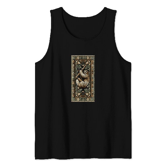 Sloth Pet Artwork Elegant Tapestry Motif Style Tank Tops