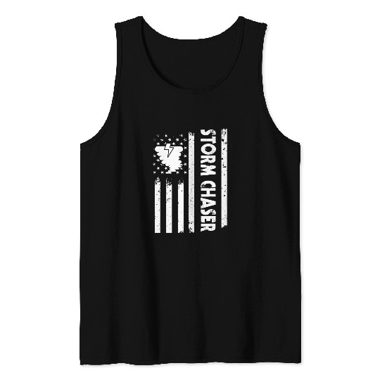 USA Flag Storm Chaser Saying Storm Chasing Hurricane America Tank Tops