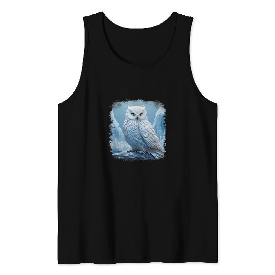 Owl Pet Anime Majestic white snow owl mountains clear blue sky art Tank Tops