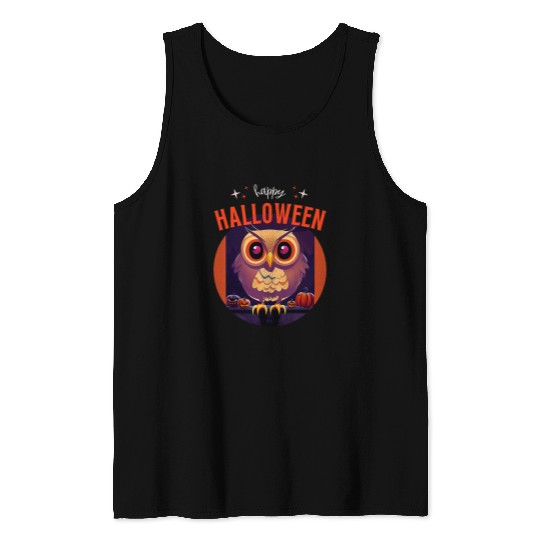 Owl Pet Cute Happy Halloween Barn Owl Jack o Lanterns Tank Tops