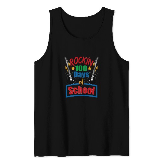 Rockin 100 Days of School Guitar Music Teacher Student Tank Tops