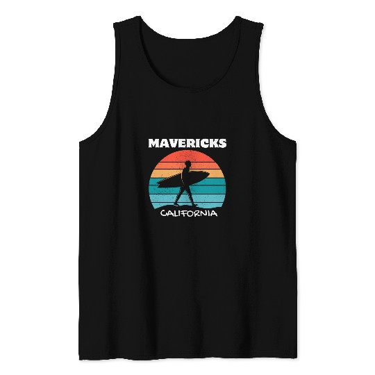 MAVERICKS californias SURF vintages SUNSET SURFING Tank Tops