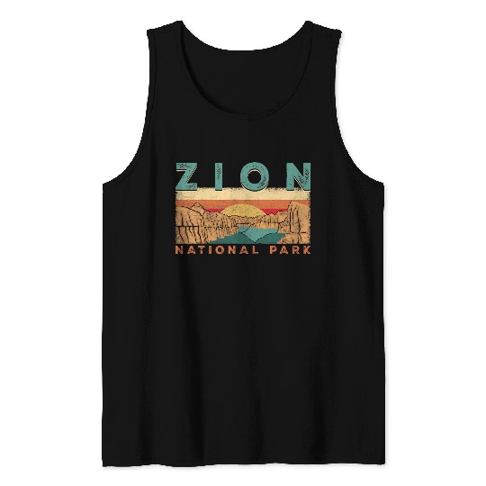Retro Zion National Park Utah Mountain Women Men Kids Hiking Tank Tops