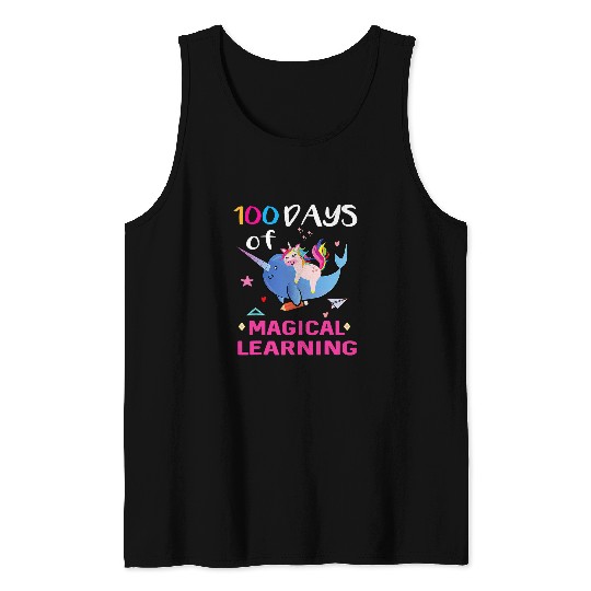 100 Days Of Magical Learning School Narwhal Unicorn Tank Tops