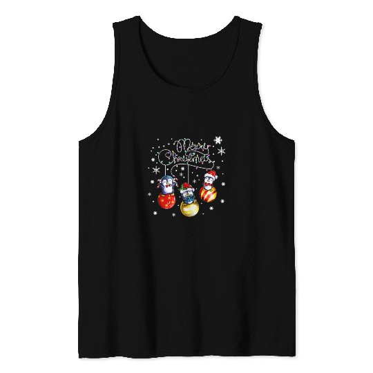 Penguin Pet Merry Christmas Penguin Holidays Christmas Balls Xmas Tank Tops