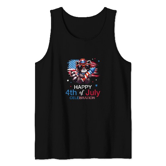 Raccoon Pet Red White And Blue Happy 4th Of July Day Celebration Tank Tops
