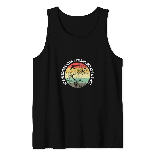 Retro Lake Trout Fishing Nature Outdoor Camping Fisherman 1 Tank Tops