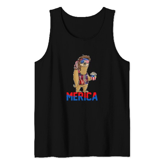 Sloth Pet Merica Sloth 4th of July Men Women American Flag USA Tank Tops